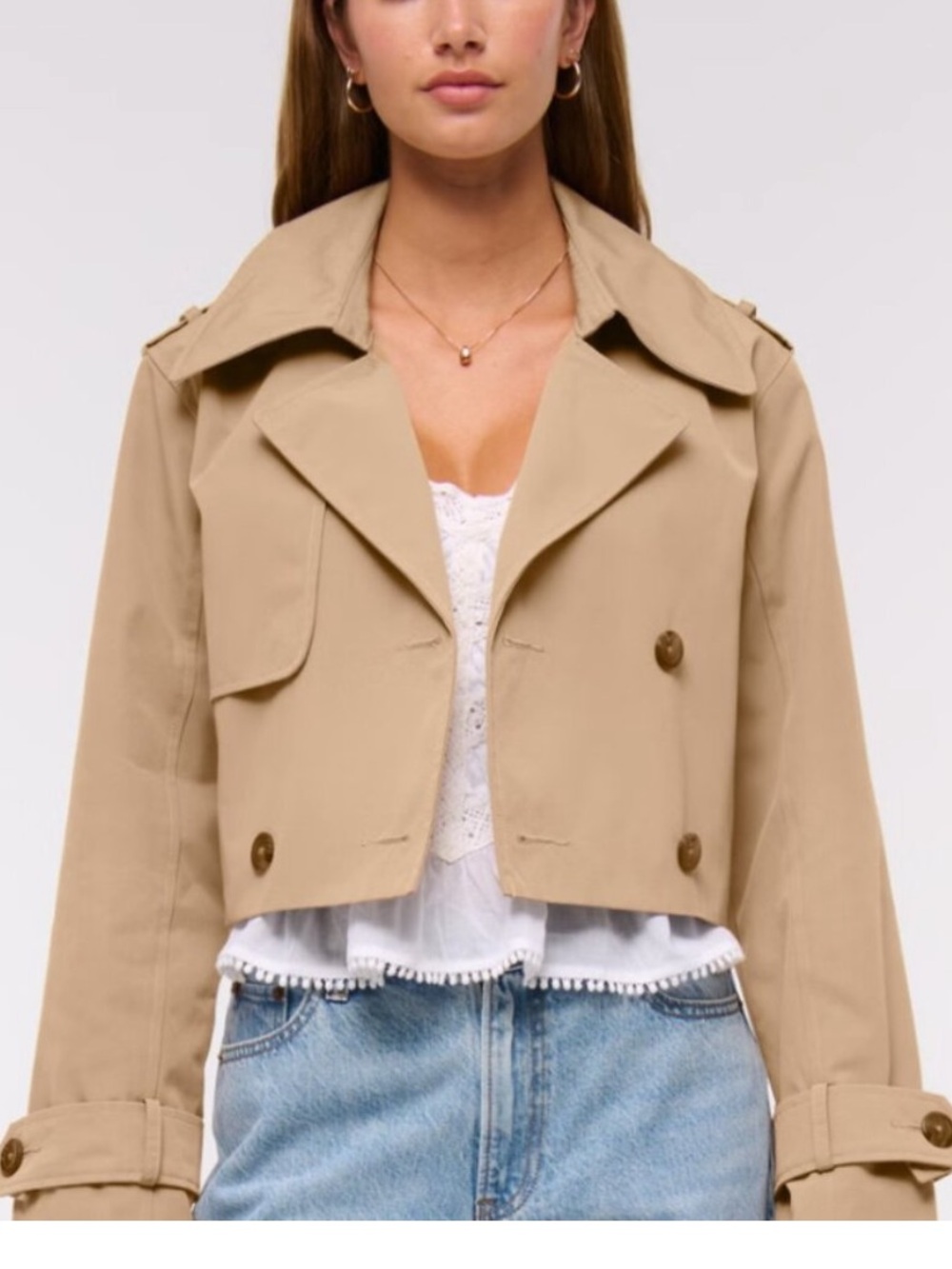 Women's Abercrombie & Fitch Cropped Trench Coat in Caramel